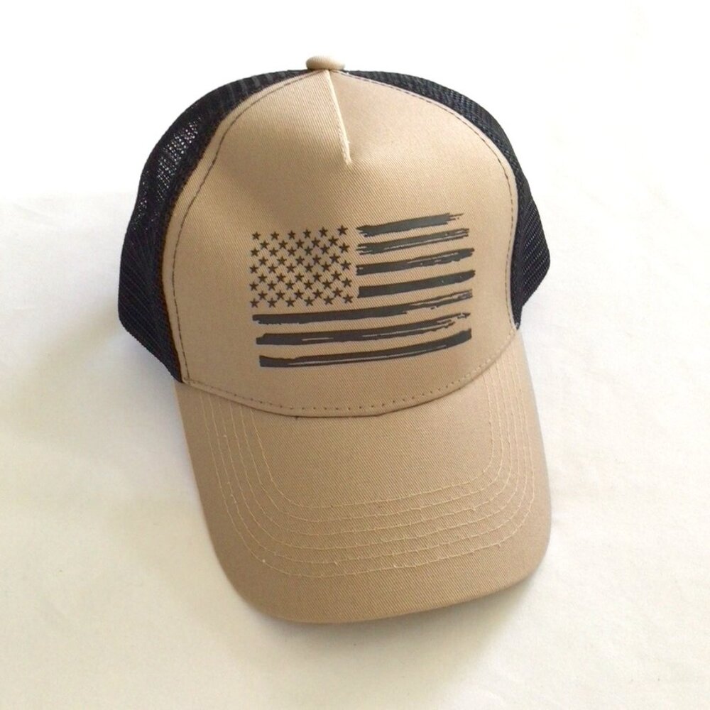 American Flag Trucker Hat Tan & Black